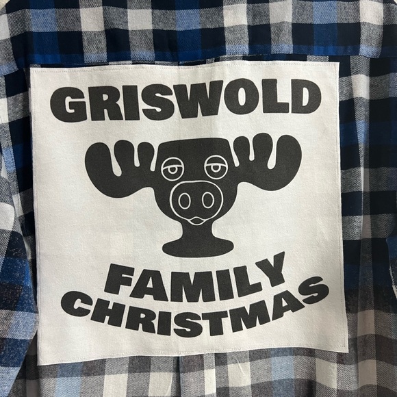 Griswold Family Christmas Moose Glass Upcycled Graphic Flannel - Picture 2 of 9